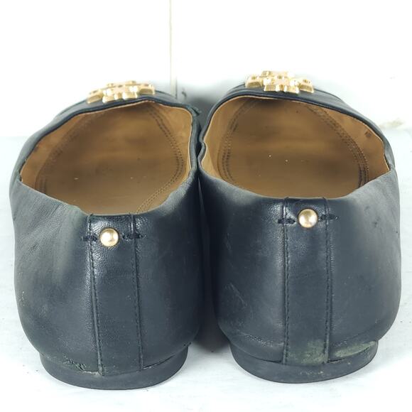TORY BURCH Women's Everly 8M Black Leather Logo Slip On Ballet Flats - Picture 8 of 16
